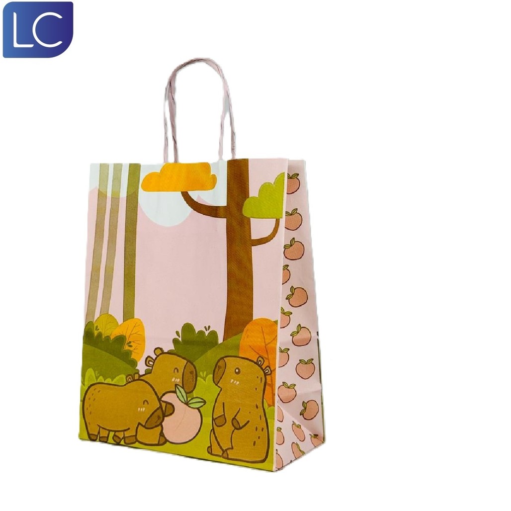 Sacola LC Kraft Branco Alça Colorida - Capivara c/10un 17,5x8,5x21,5 em Oferta na Shopee