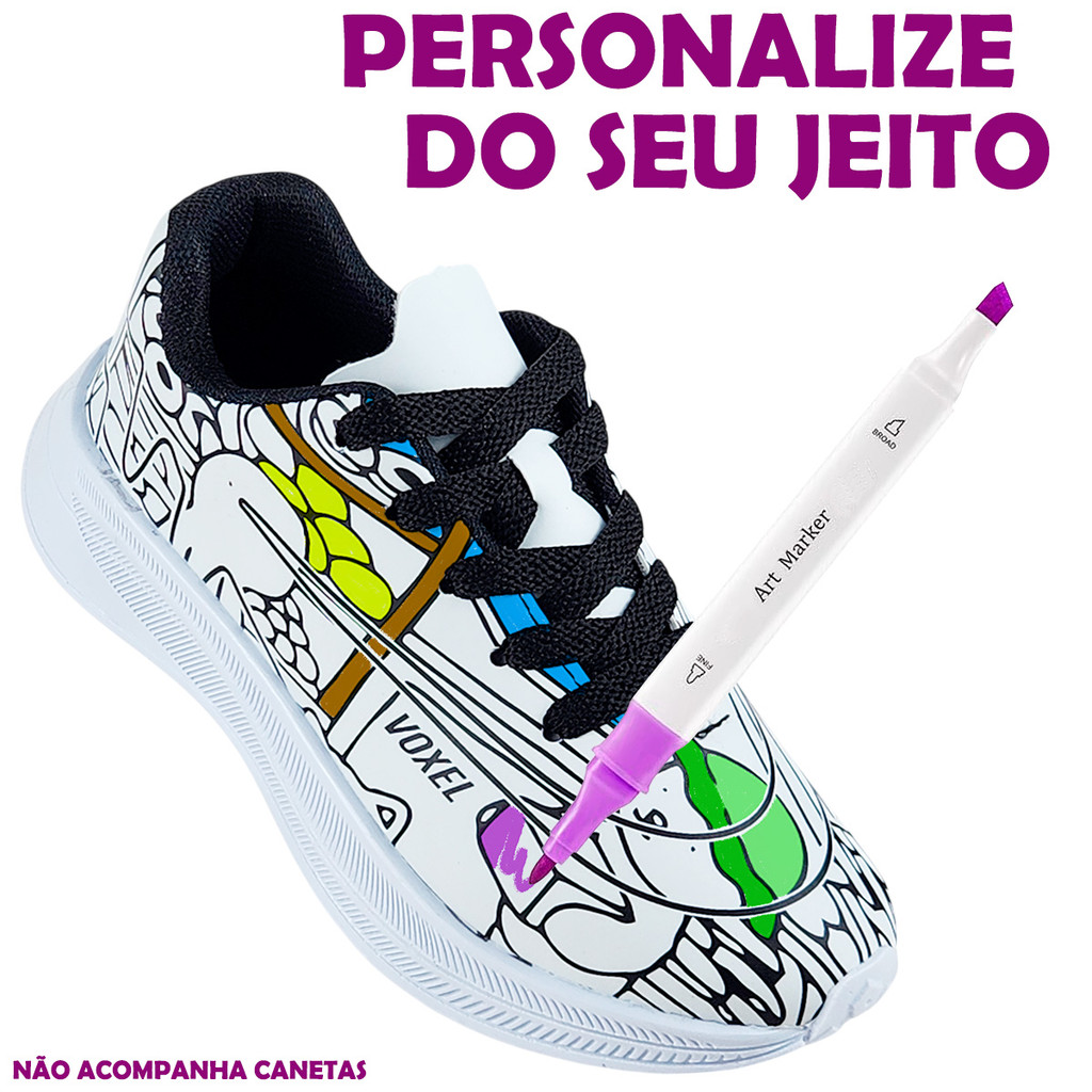 Tênis Infantil Menina Menino Para Colorir Ou Pintar do Seu Jeito Personagem Desenho Person...