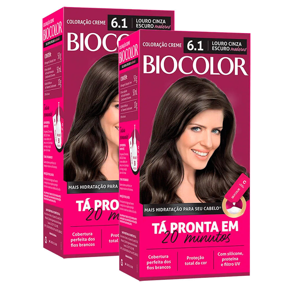 Kit 2X Tintura Creme Biocolor Louro Cinza Moderno 6.1 Mini Kit - Beauty