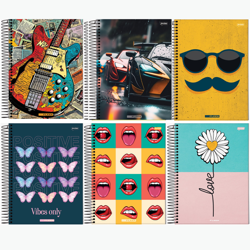 Caderno Universitário 10 matérias 200F On Fleek - 4 unidades sortidas - Stationery