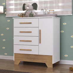 Cômoda Infantil 4 Gavetas 1 Porta com Pés Catavento Rodial