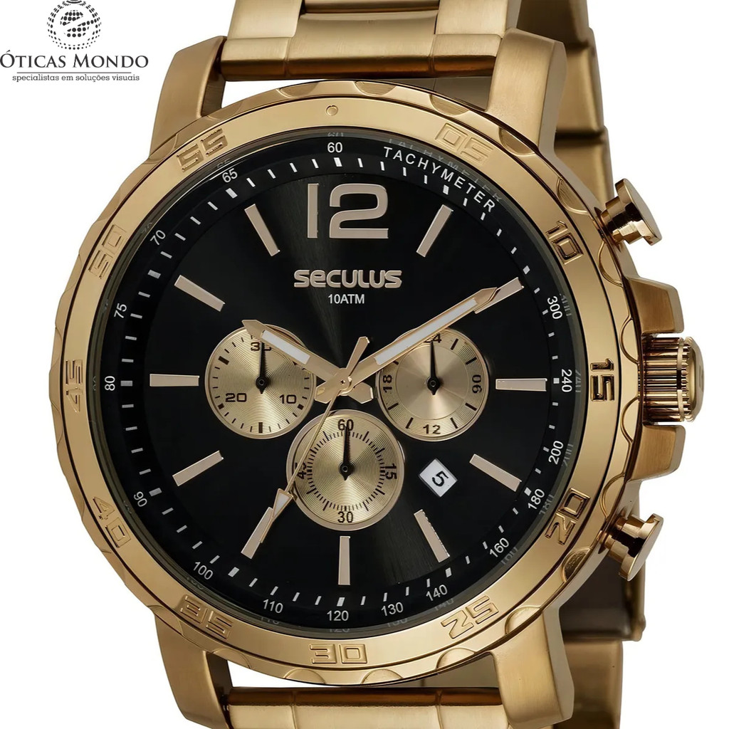 Relógio Seculus Masculino Cronógrafo Casual Aço Dourado Original em Oferta na Shopee