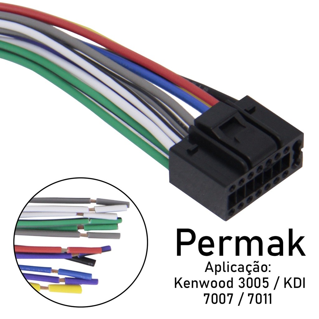 Chicote Kenwood 3005 16 Vias para CD/DVD Player Automotivo 17cm Cobre PVC Nylon Plug and Play em Oferta na Shopee