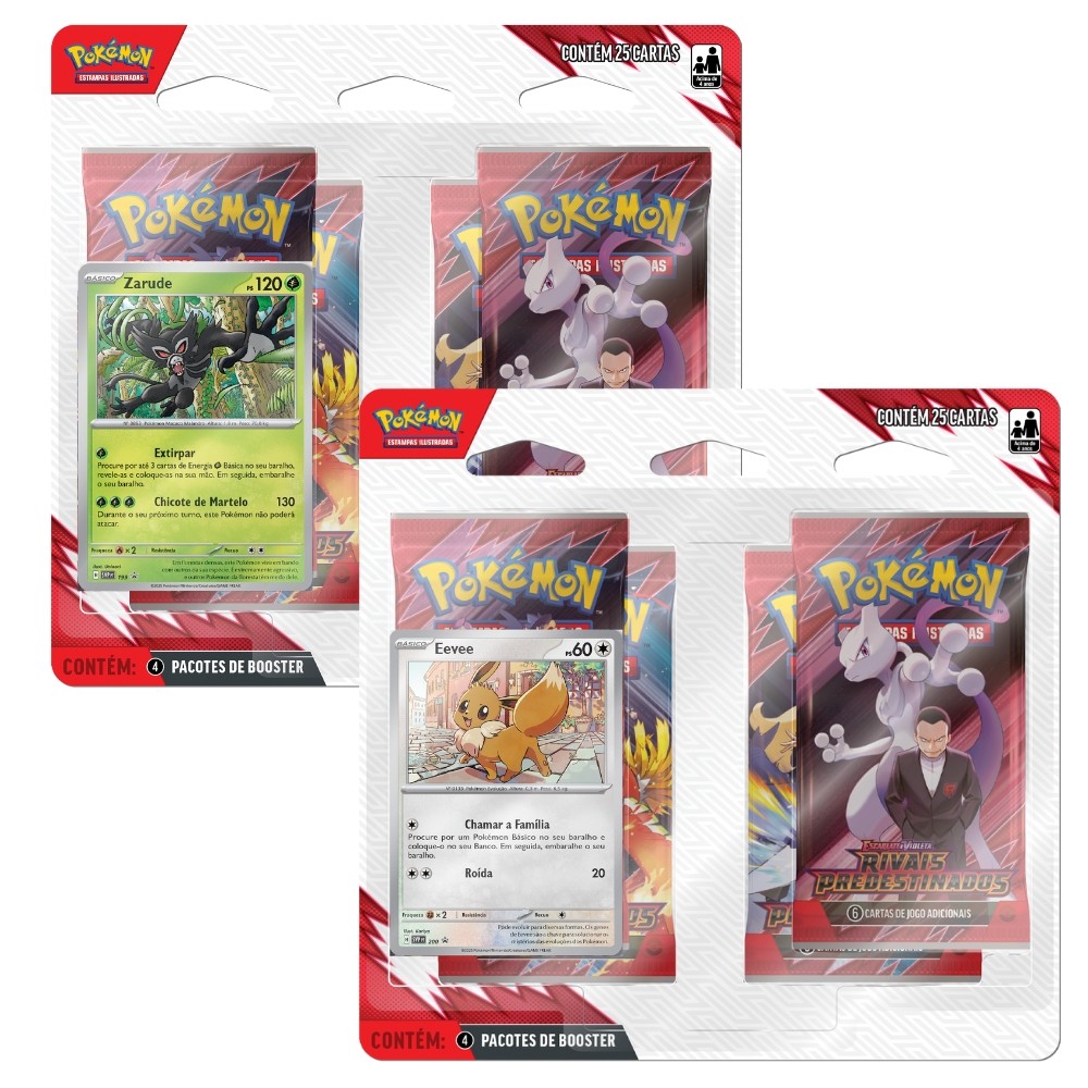 BLISTER QUÁDRUPLO ZARUDE OU EEVEE RIVAIS PREDESTINADOS EV10 COPAG POKÉMON TCG 4 BOOSTERS TREINADORES em Oferta na Shopee