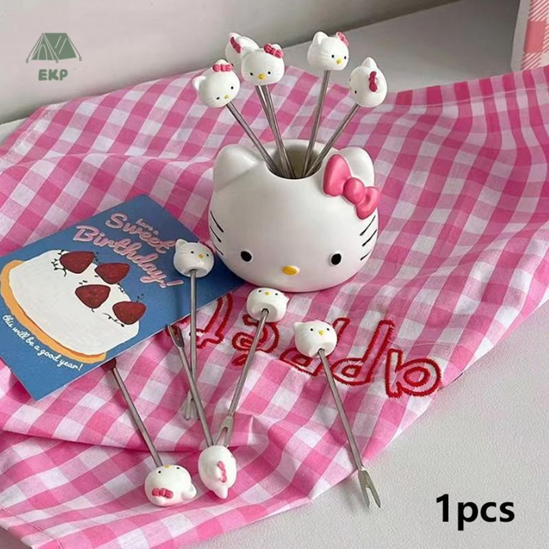1PC Cartoon Sanrio Hello Kittys Criativo Garfo De Frutas Bonito Anime KT Gato Aço Inoxidável Casa Cozinha Bolo Bento Ta