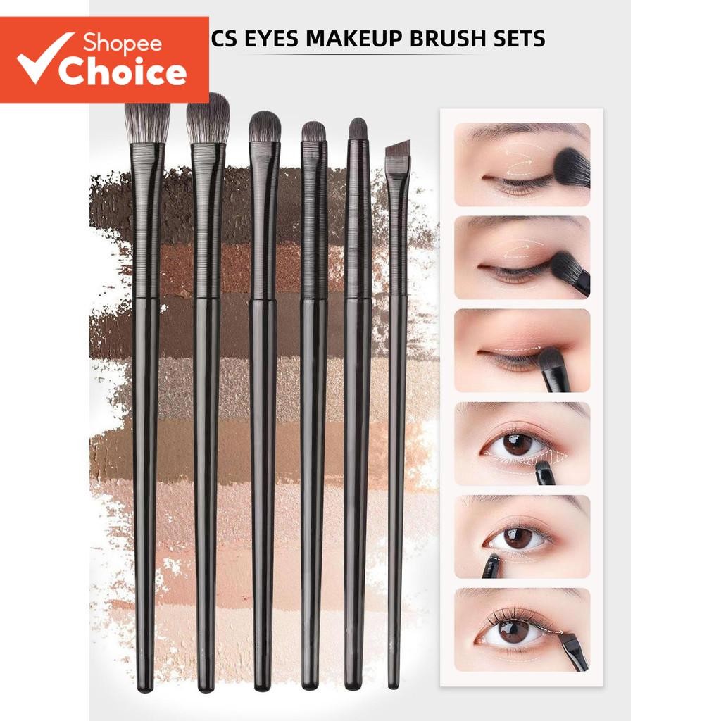 Conjunto De Pincéis De Maquiagem Para Olhos Pretos De 6 Peças , Incluindo Sombra , Sobrancelha , Corretivo E Delineador