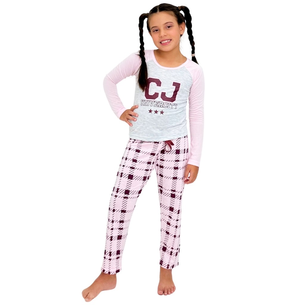 Conjunto Infantil Pijama Inverno Frio Longo Manga Comprida Feminino Confortável