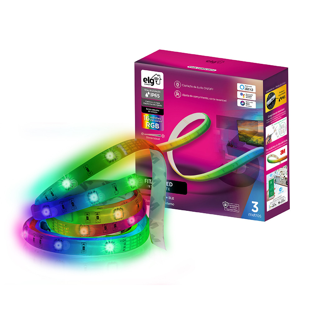 Fita LED RGB Inteligente, Wi-Fi, Dimerizável, Bluetooth, Comando de Voz Alexa Google, SHFL20, ELG