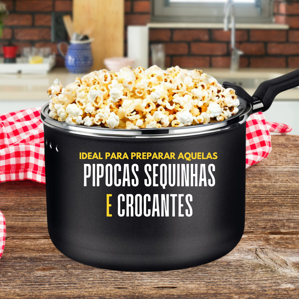 Pipoqueira Panela De Alumínio Antiaderente Preta 3,5L Loreto Tramontina 20cm Com Cabo Tampa De Vidro Pipoca Cozinha