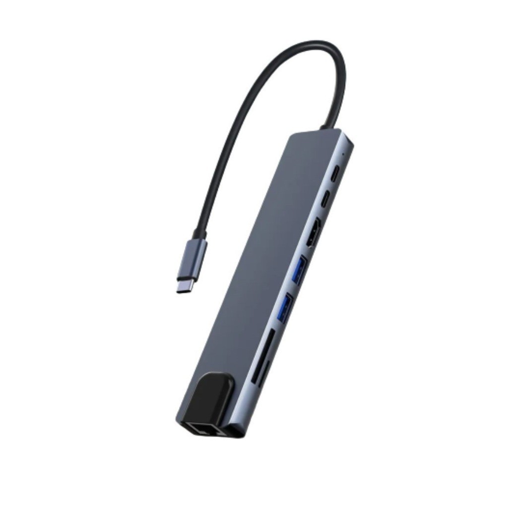 Adaptador HUB 8 Em 1, USB-C Para HDMI+LAN(10M)+USB 3.0+USB 2.0+TF/SD+Tipo-C, Pure Power, PP-HUB