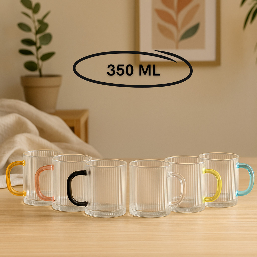 Kit 6 canecas coloridas 350 ml moderna vidro canelado em Oferta na Shopee