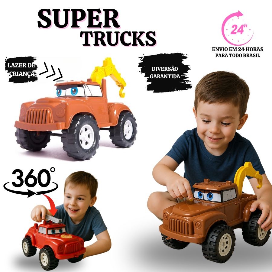 Super Truck Menino Brinquedo Carro Guincho Articulado Grande - Mate Carros - Macqueen Bombeiro