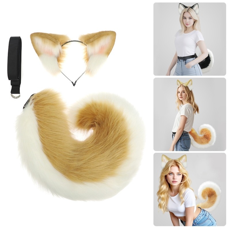 blg Fantasias Cosplay Animais Peles Falsas Orelhas Faixa Cabeça Presentes Cauda