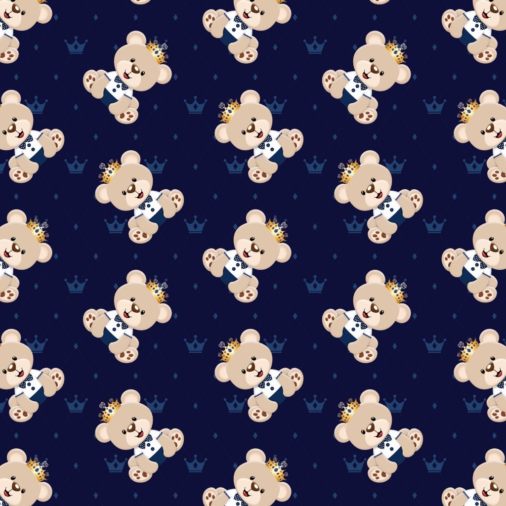 Tecido TRICOLINE MISTA Estampa Digital - Ursinho Rei Azul Mais Escuro em Oferta na Shopee