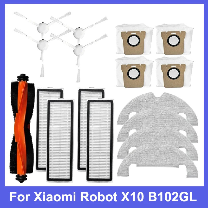 (Modelo compatível) Peças De Aspirador De Pó Robô Xiaomi X10 Escova Lateral Principal Filtro Hepa Mop Pano Saco