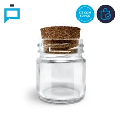 50 Mini Pote de Vidro 40ml com Tampa de Rolha Geleinha Brigadeiro Doces Velas