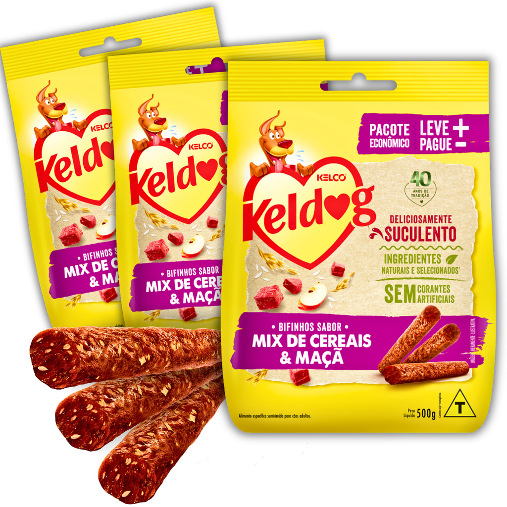 Kit 3 Petisco Bifinho Keldog Criadores Sabor Carne e Cereais para Cães 500g - Kelco