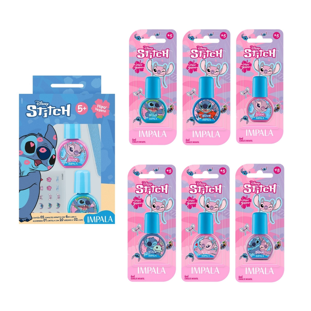 Kit Esmalte Impala Adesivos e Lixa Infantil Stitch Disney em Oferta na Shopee