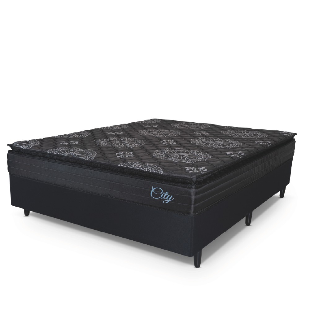 Cama Box Casal Colchão Com Molas Ensacadas City Pillow Top 138x188x61cm Preto Hellen em Oferta na Shopee