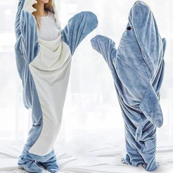 Pijama De Tubarão Com Desenho Animado, Saco De Dormir De Flanela Macia, Cobertor De Pijama Unissex