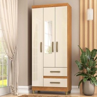 Guarda-Roupa Solteiro Rinaldi 3 Portas 2 Gavetas com Espelho - Pnr Móveis em Oferta na Shopee