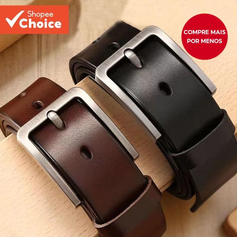 Cinto de Couro Masculino Vintage Durável com Fivela Pin Minimalista para Casual de Negócio...