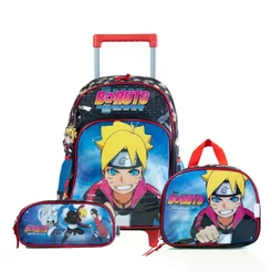Kit Mochila Rodinhas + Lancheira + Estojo Premium Boruto