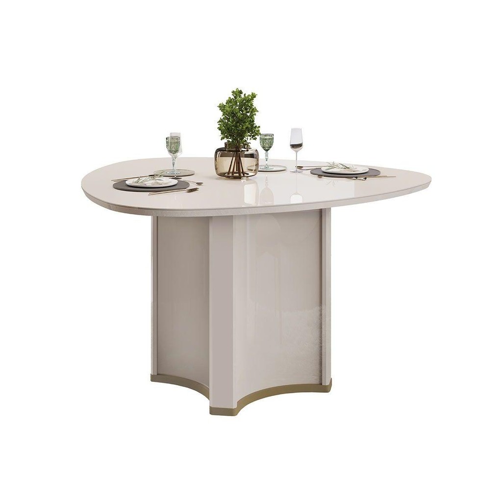 Mesa de Sala Jantar Chanel c/ Tampo Madeirado c/ Vidro Orgânico 136x136cm Off White/Off White - DJ Móveis