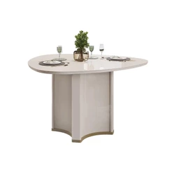 Mesa de Sala Jantar Chanel c/ Tampo Madeirado c/ Vidro Orgânico 136x136cm Off White/Off White - DJ Móveis
