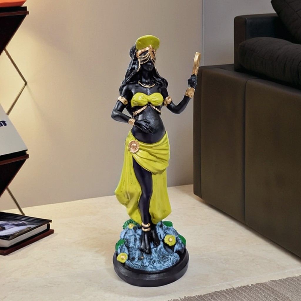 Imagem oxum grávida orixá estátua umbanda e candomblé resina 26 cm