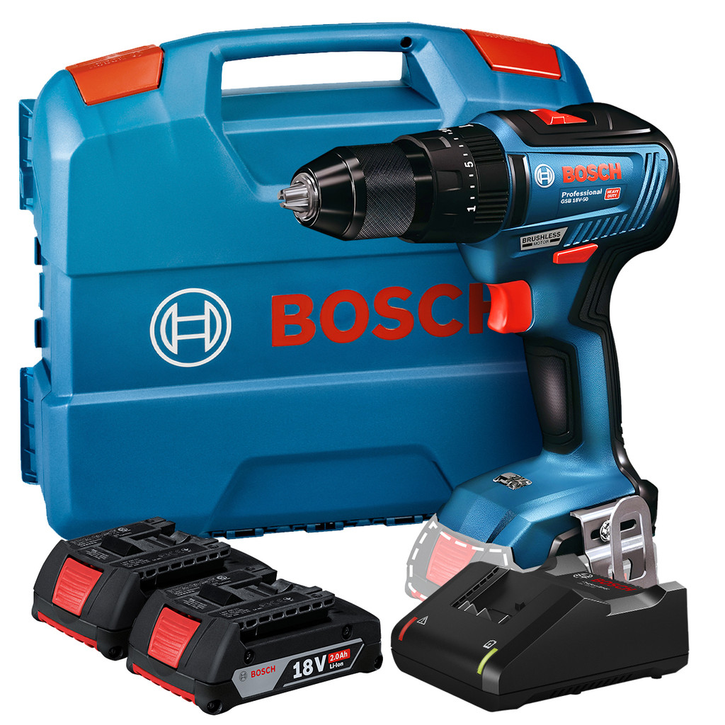Furadeira de Impacto GSB 18V-50 Bosch Parafusadeira Brushless 18V 2 Baterias em Oferta na Shopee