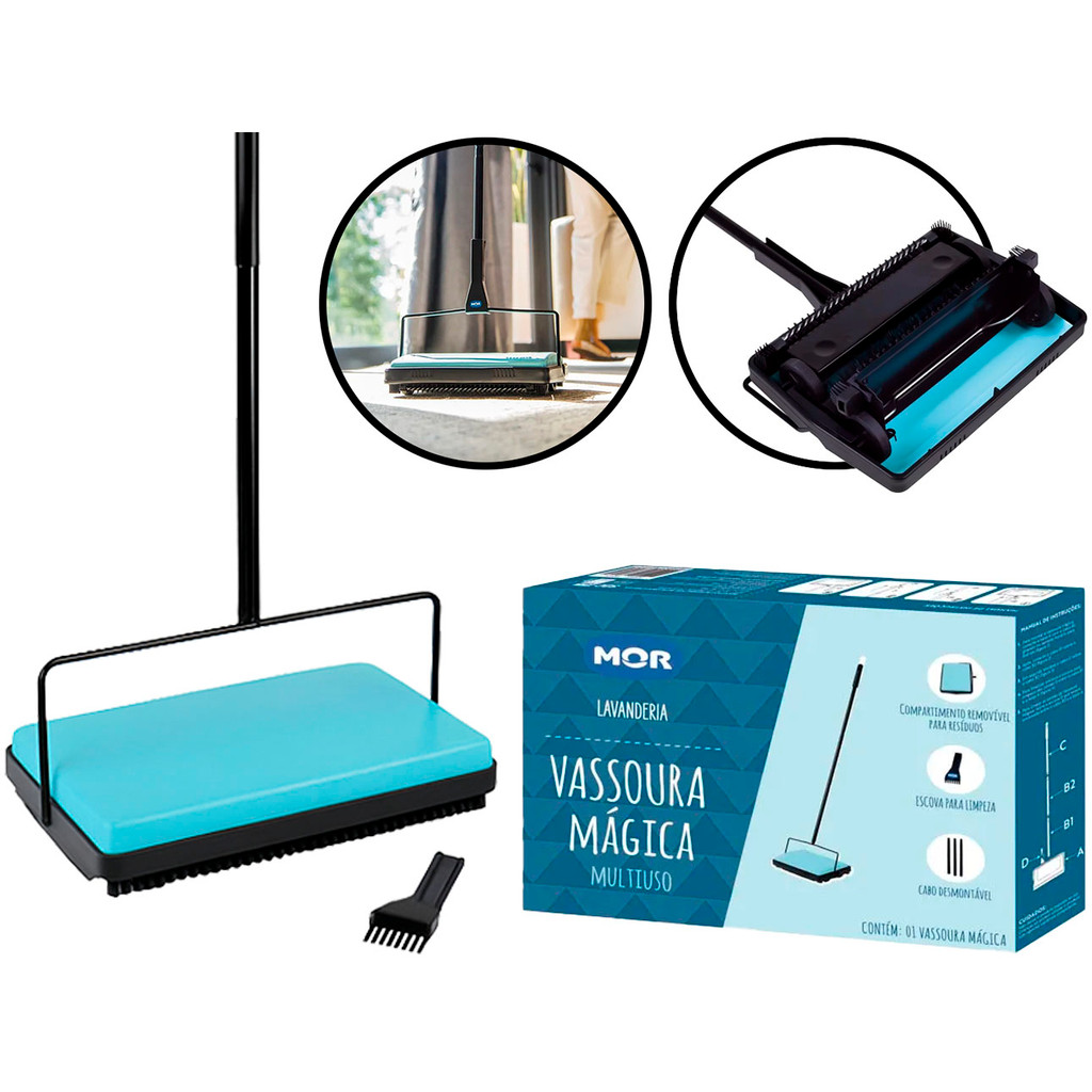 Vassoura Mágica Com Reservatório Removível Para Resíduos Rodo Limpeza De Pisos Carpetes Esfregão Multiuso Mor	 em Oferta na Shopee