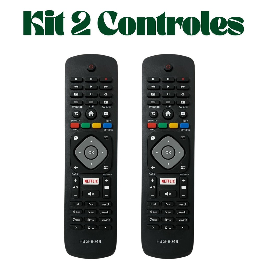 Kit 2 Controle Remoto Philips 4K para TV Smart LED LCD Função Netflix Compatível
