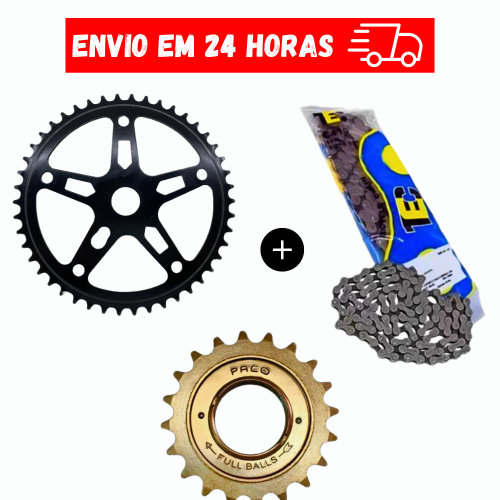 Kit Relação Bike Catraca 20 Dentes  + Coroa 46 Dentes + Corrente Grossa NOVO em Oferta na Shopee