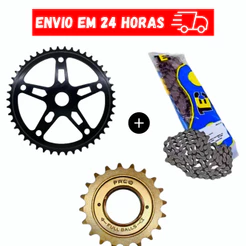 Kit Relação Bike Catraca 20 Dentes + Coroa 46 Dentes + Corrente Grossa NOVO