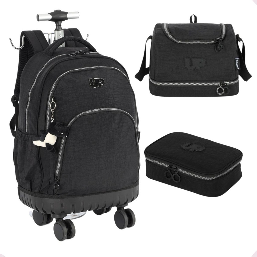 Kit Mochila rodinha 360 + Estojo box + Lancheira Liso Up4you Original