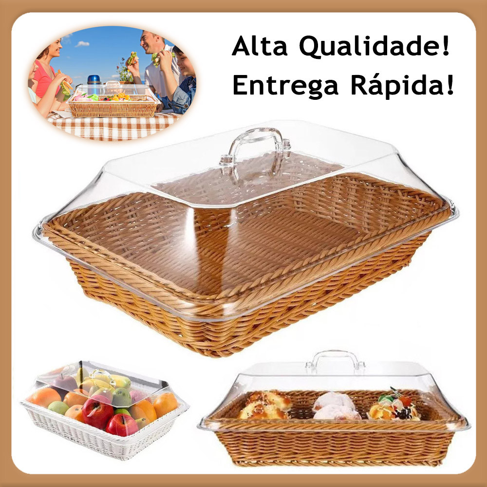 Cesta De Pão De Mesa De Jantar De Vime Simulado Trançado À Mão Com Tampa em Oferta na Shopee