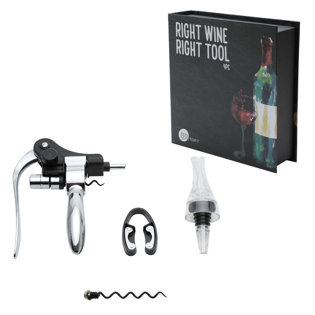 Conjunto de 4 Peças para Vinho de Aço Inox com Caixa - Wolff