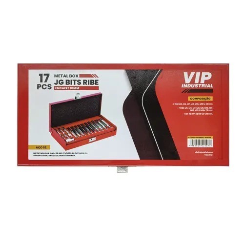 Jogo Bits Ribe 17 Peças Encaixe 1/2 Aço S2 Kit Soquete Ribe M5 a M14 Maleta Oficina Ferramenta
