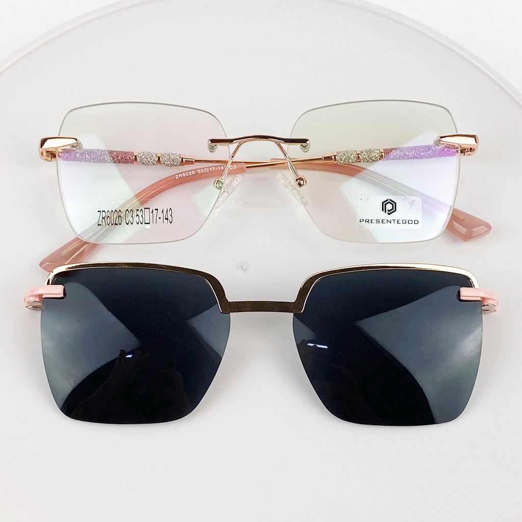 Armação De Óculos Feminino Em Metal Gatinho Sem Aro Haste Brilho Balgriff CF534 em Oferta na Shopee