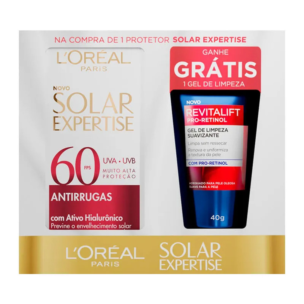 Protetor LOréal Facial Antirrugas FPS 60 40g + Gel de Limpeza 40G Grátis em Oferta na Shopee