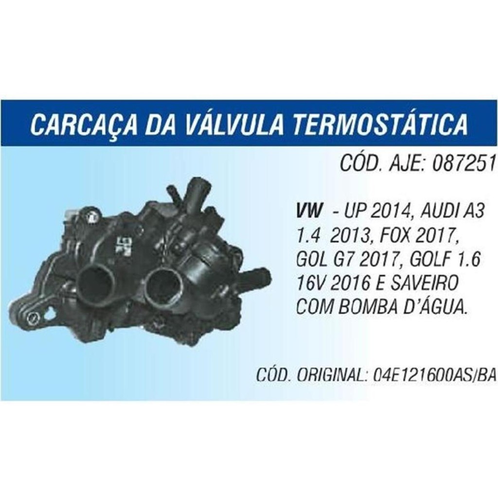 Carcaça da válvula termostática Audi A3 2013 a 2019 AJE