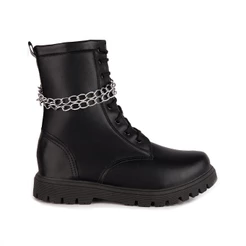 Bota Coturno Infantil Cano Alto Tratorada com Corrente Confortável e Zíper Lateral Menina Fashion