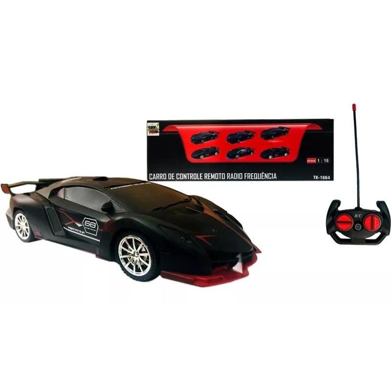 Brinquedo Infantil Carrinho Batman De Controle Remoto Total(Preto c/Vermelho)