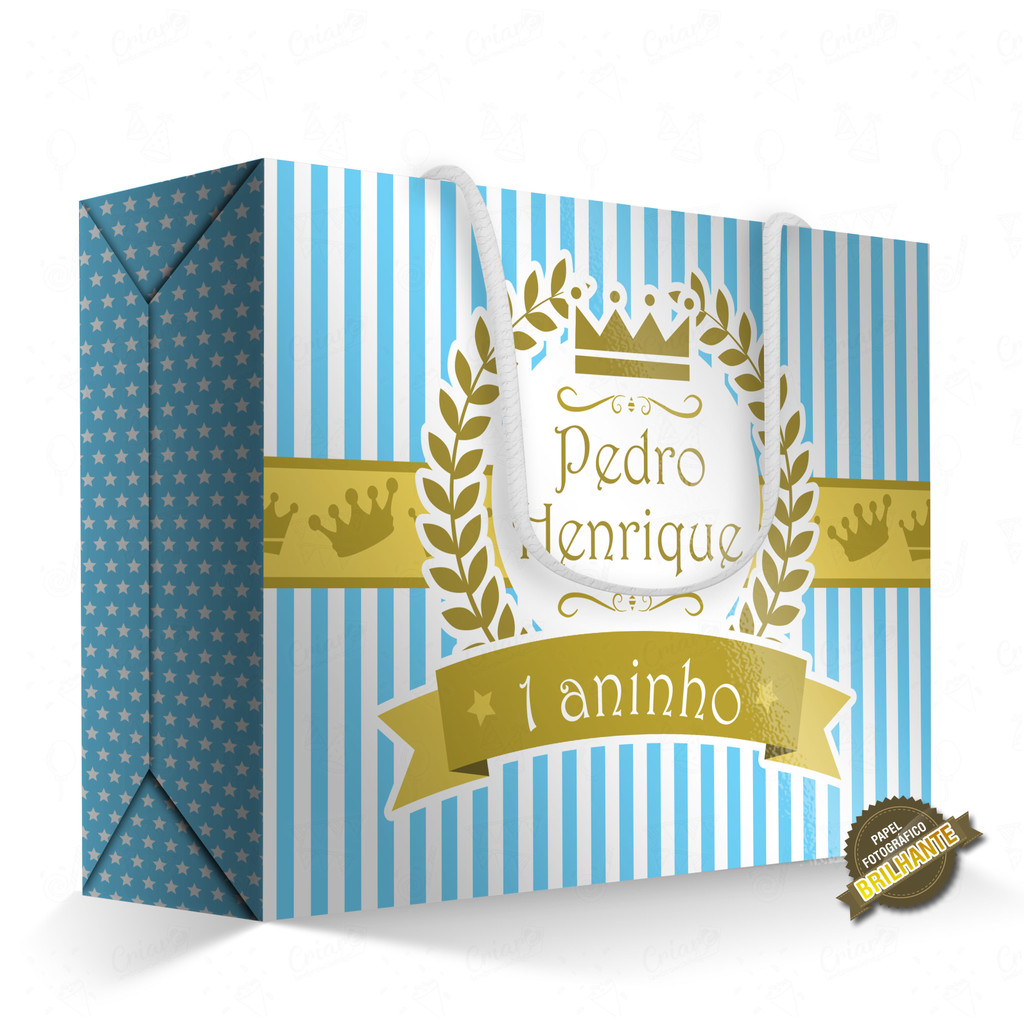 10, 15, 20 ou 25 unid - Caixa Surpresa - Coroa / Príncipe (azul) [QUALIDADE PREMIUM COM BRILHO]- Sacolinha Personalizada