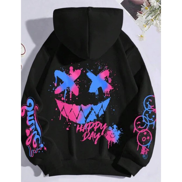 CASACO MOLETOM STREETWEAR “SMILE HAPPY DAY” – ESTILO LIVRE, VIBE LÁ EM CIMA