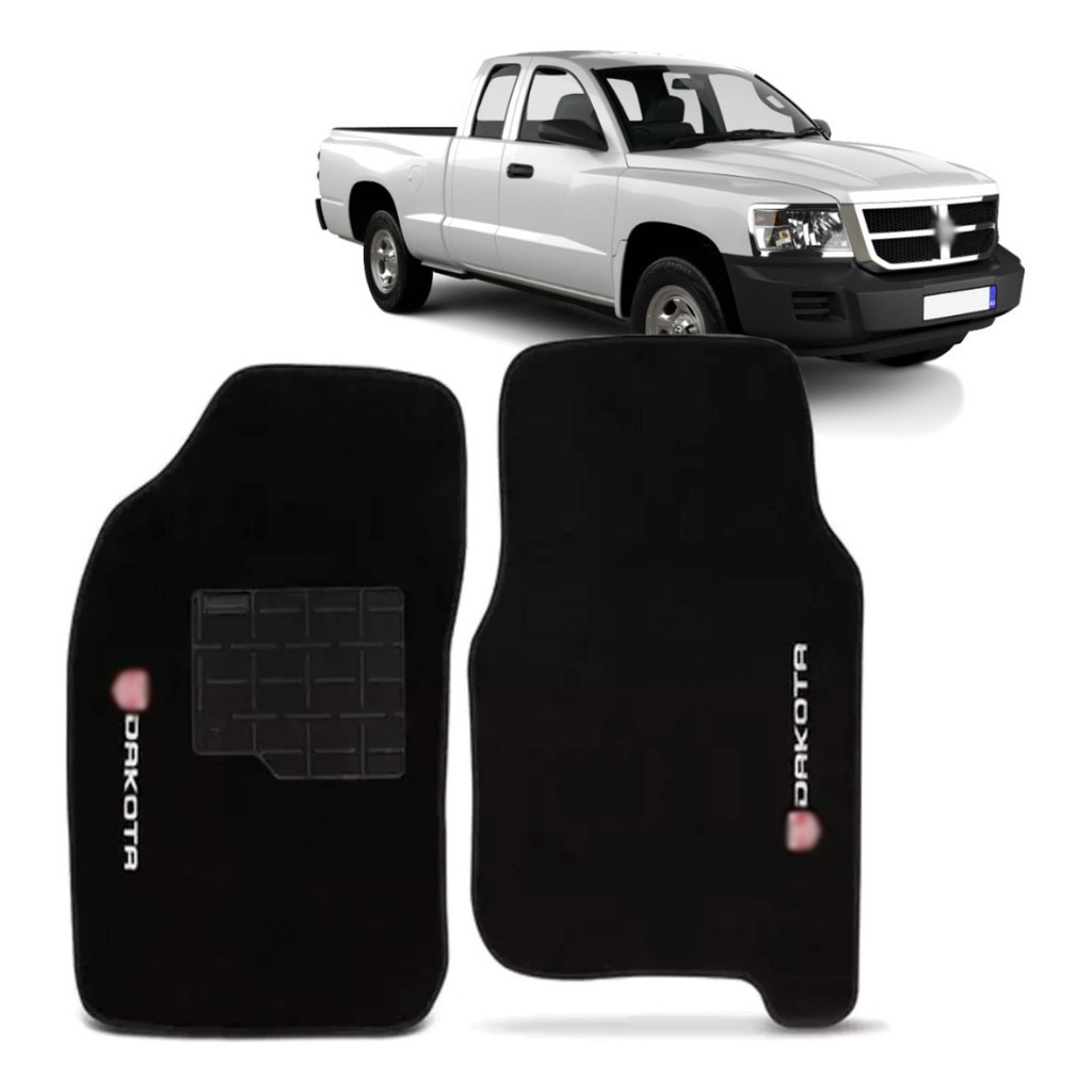 Kit de tapetes 2 peças específico Dakota Cab. Simples 1998 / 2011 Carpete Preto