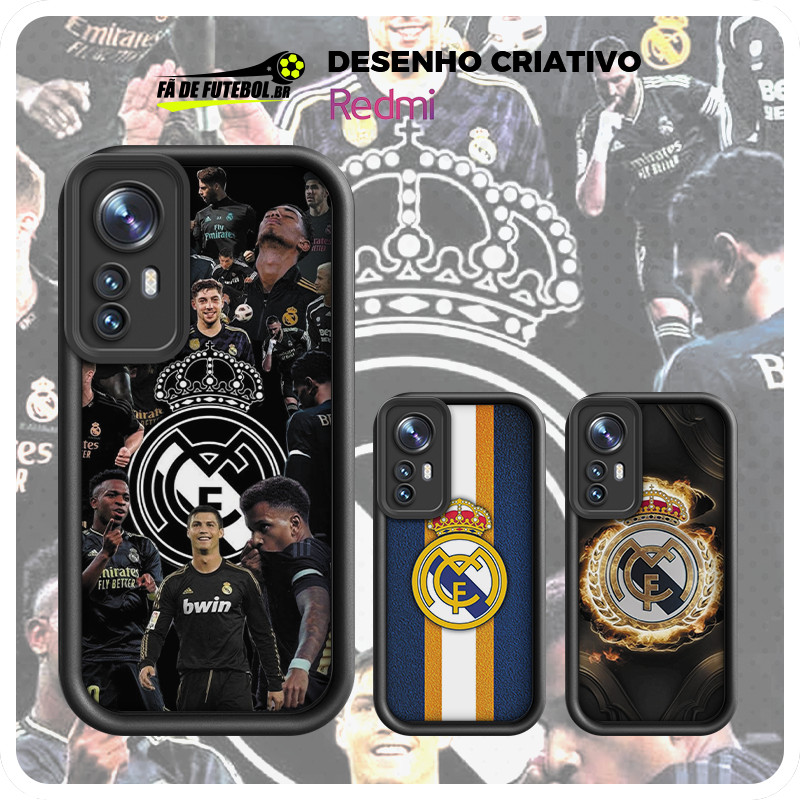 Futebol Capa Real Madrid RMA La Liga Emblema Silicone com Poco X3 5 6 Redmi Note10 11 12 13 14 JT