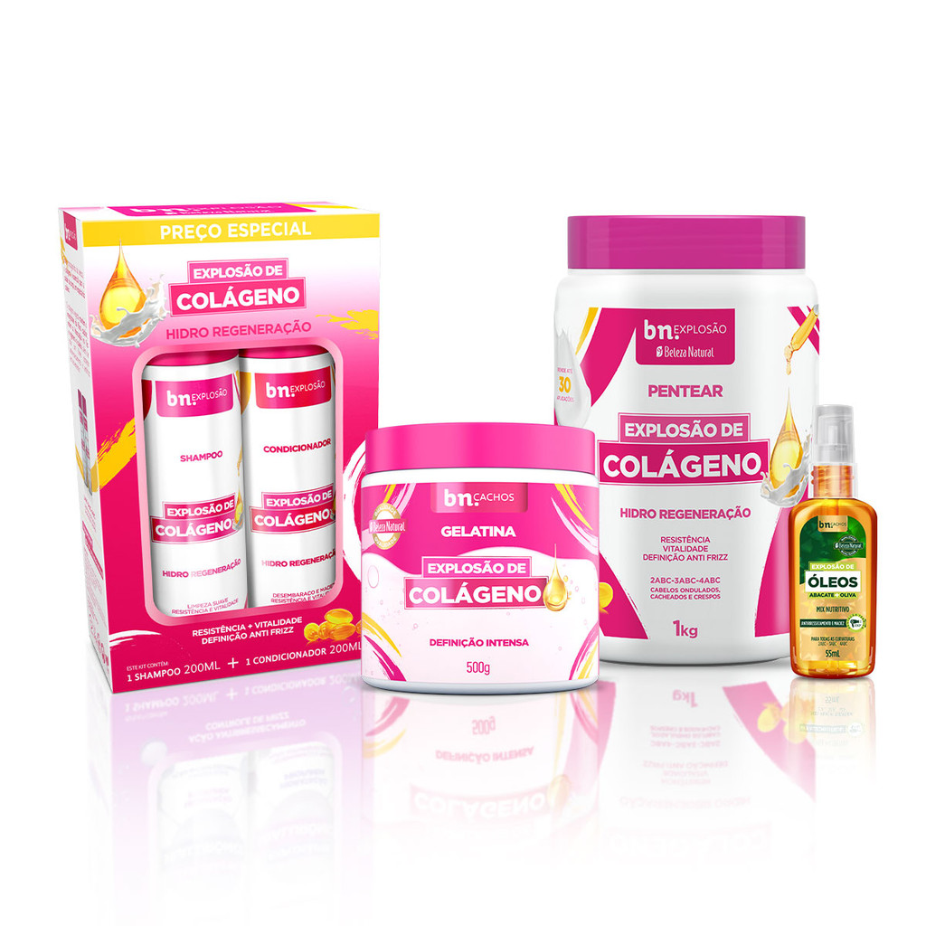 Kit Beleza Natural Trio Colágeno + Óleo Capilar Abacate e Oliva 55ml bn.Cachos em Oferta na Shopee