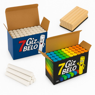 Kit Giz Escolar Branco e Colorido Plastificado 50 Unidades Apagador Lousa Quadro Negro Antialérgico Não Suja em Oferta na Shopee